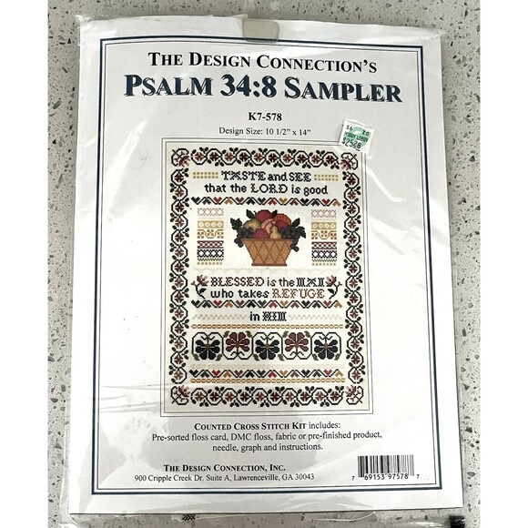 Design Connection Psalm 34:8 Sampler Counted Cross Stitch Kit 10 1/2" x 14" - Picture 2 of 4